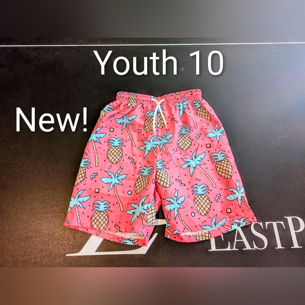 🟢⭐2/$25⭐New! Youth 10 adjustable tie swim shorts trunks Pink Pineapple Palm